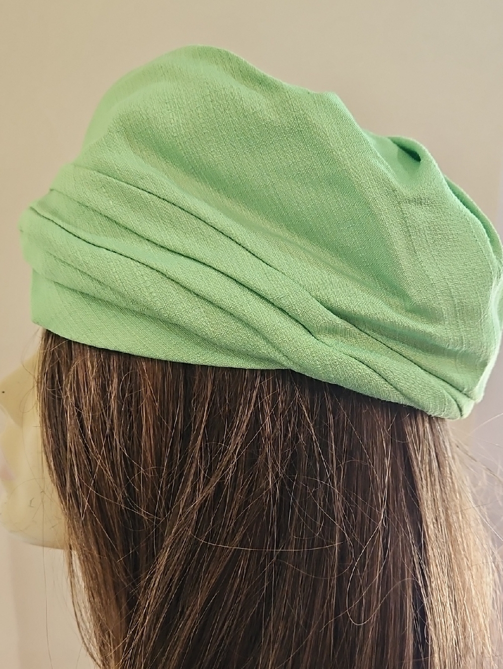 LIME GREEN PLEATED TOP‎  BERET STYLE CLOTH HAT Made In USA - Picture 5 of 10